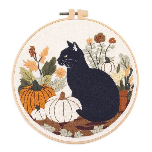 Halloween Cat Embroidery Kit — Spooky Cat Design — Beginner Hoop Art — Friedlies