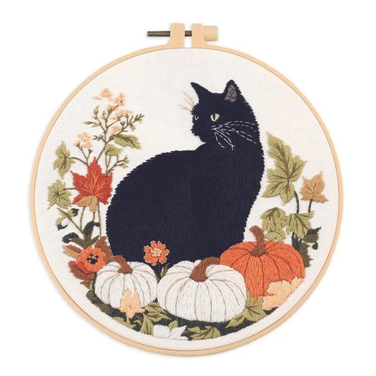 Halloween Cat Sitting Embroidery Kit — Beginner Hoop Art — Friedlies