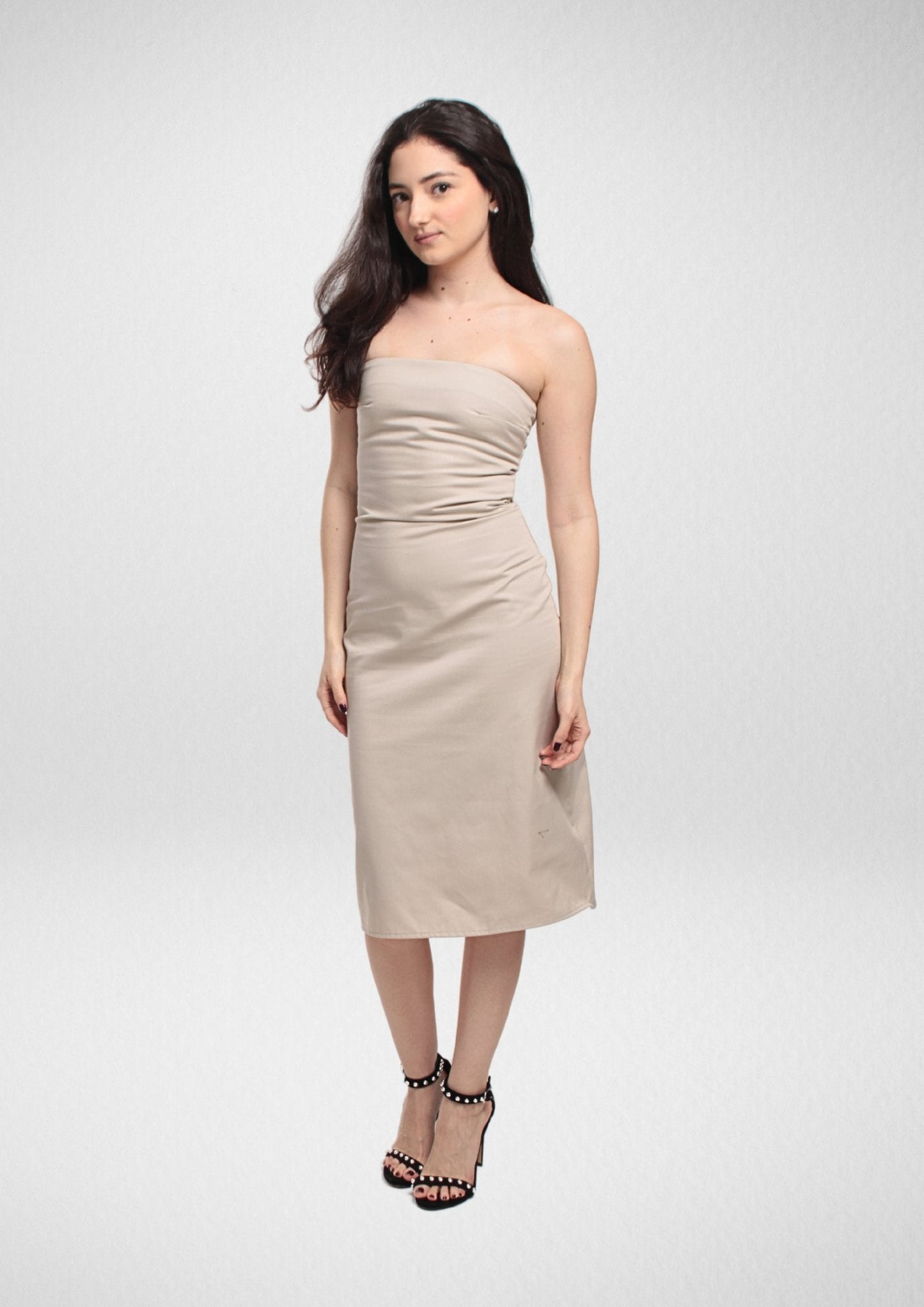 Bandeau Strapless Midi Dress PDF Sewing Pattern — Mia — Strapless Side Slit — Friedlies