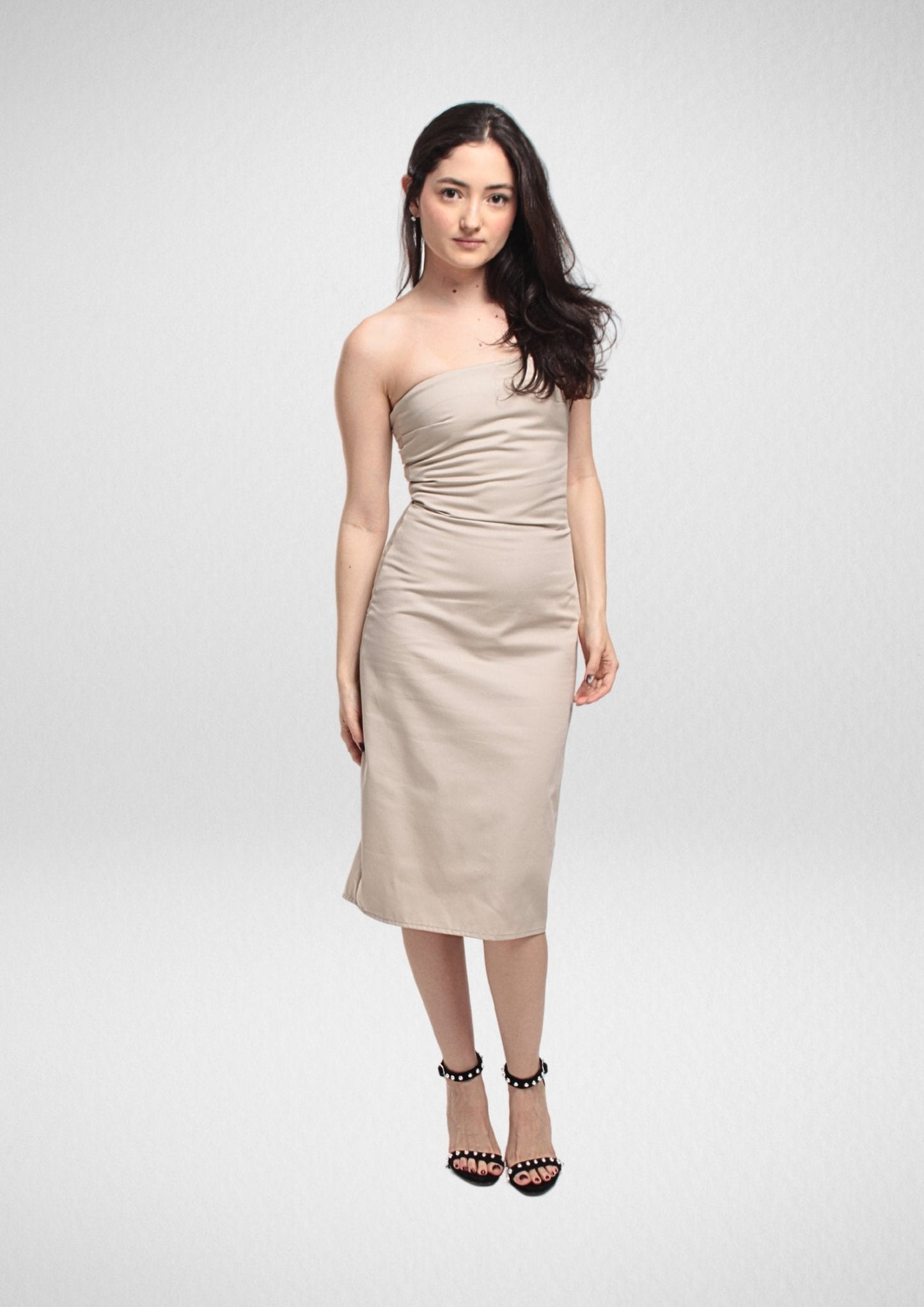 Bandeau Strapless Midi Dress PDF Sewing Pattern — Mia — Strapless Side Slit — Friedlies