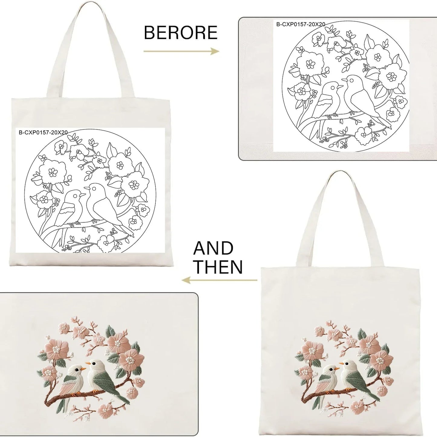 Pink birds Embroidery Bag Kit - Friedlies