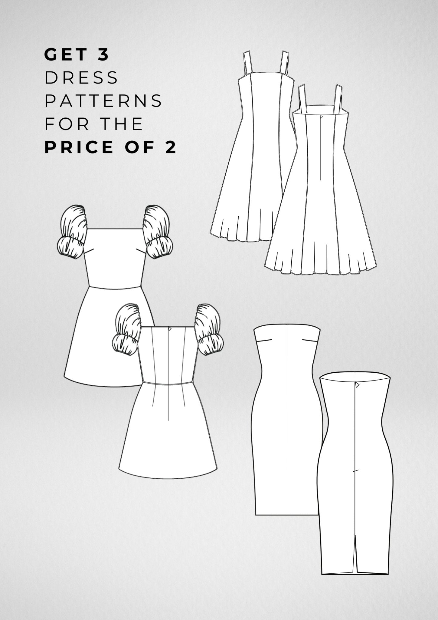 3 Dress PDF Sewing Patterns Bundle — Emma, Amelia & Mia — 3-for-2 Deal — Friedlies