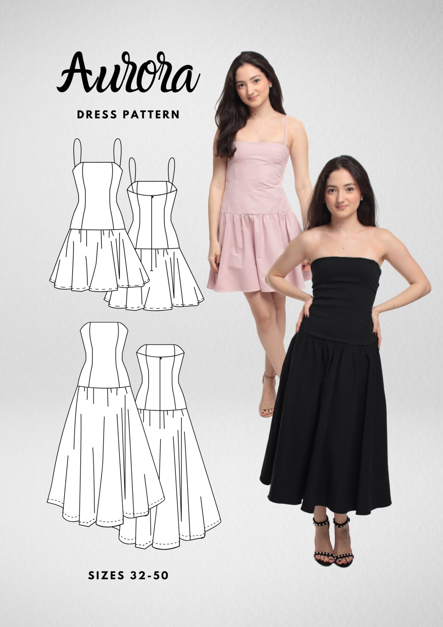 Dropped Waist Dress PDF Sewing Pattern — Aurora — Mini & Maxi Style — Friedlies