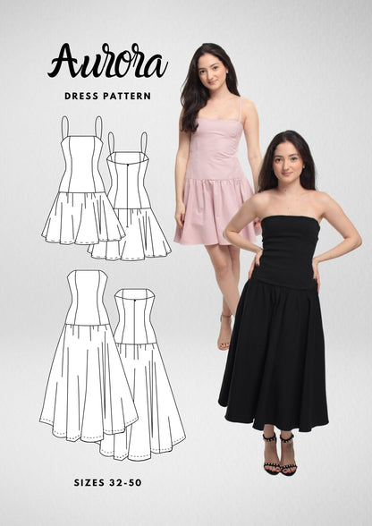 Dropped Waist Dress PDF Sewing Pattern — Aurora — Mini & Maxi Style — Friedlies