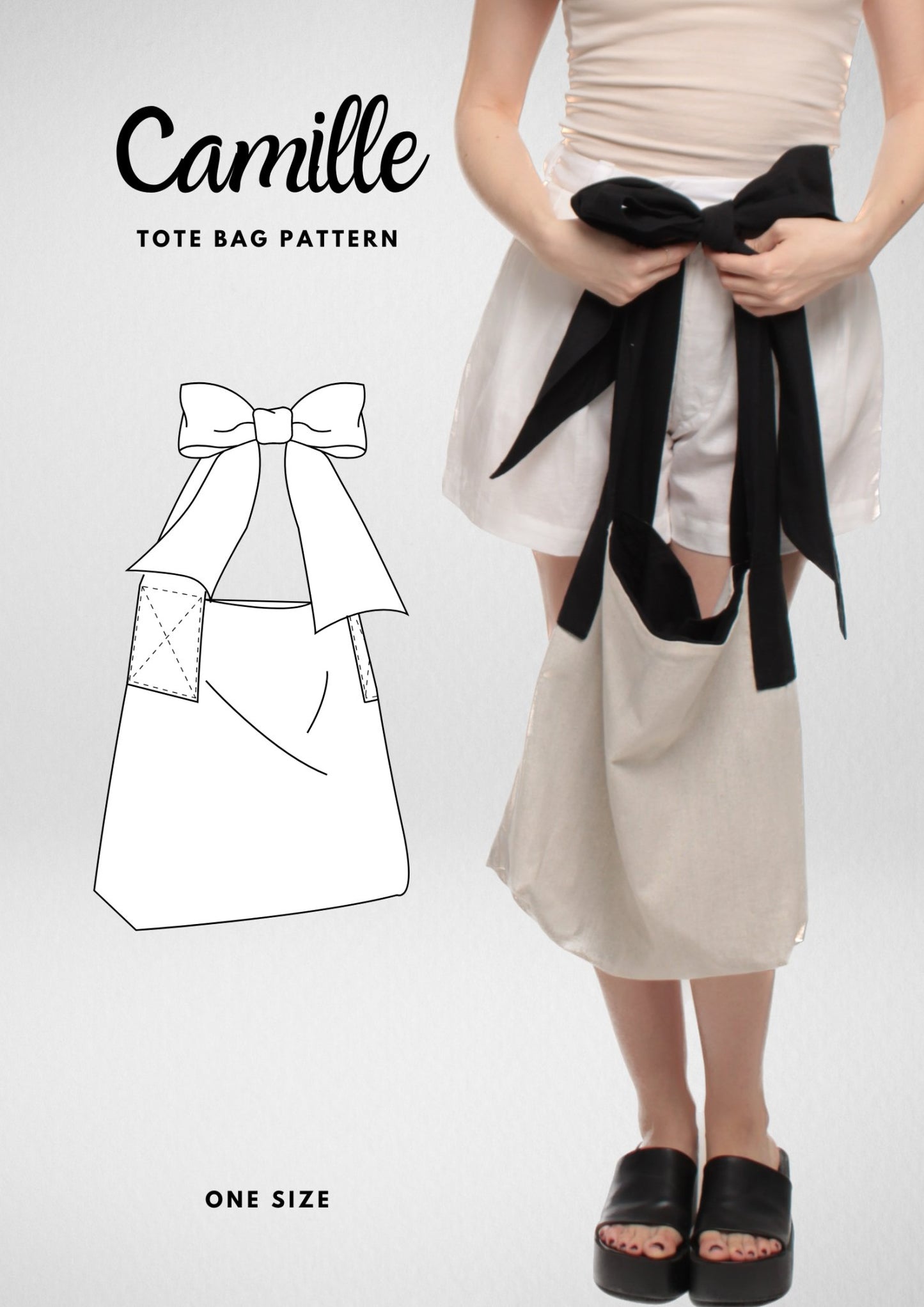 Bow Tote Bag PDF Sewing Pattern — Camille — Cute Fabric Bag — Friedlies