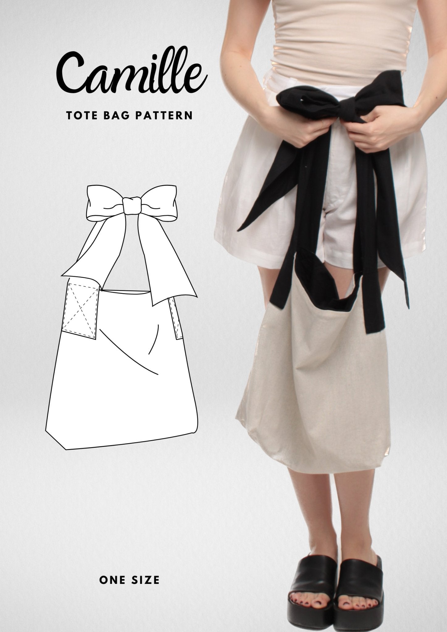 Bow Tote Bag PDF Sewing Pattern — Camille — Cute Fabric Bag — Friedlies