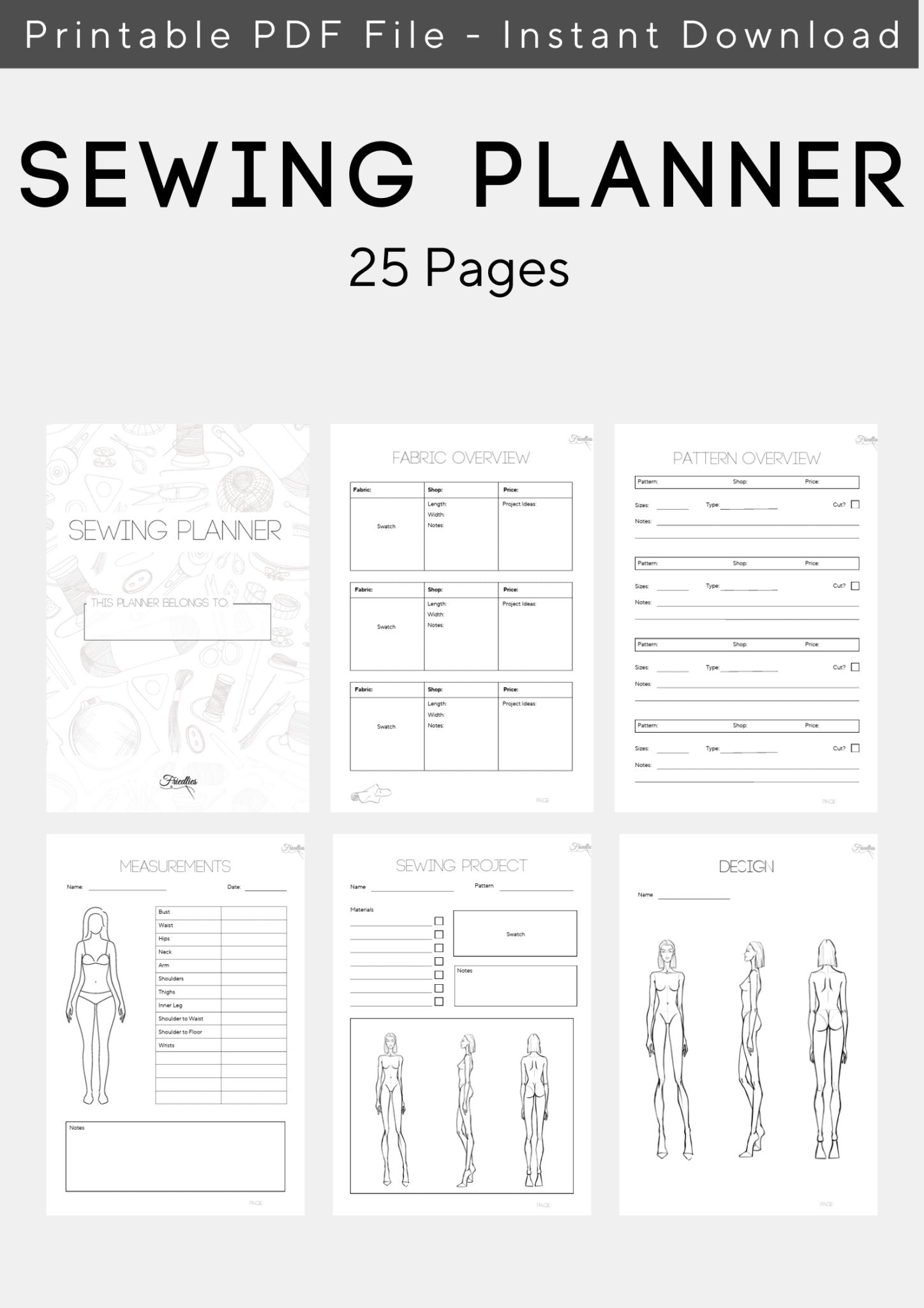 Printable Sewing Planner PDF — Organiser for Sewists & Students — Friedlies