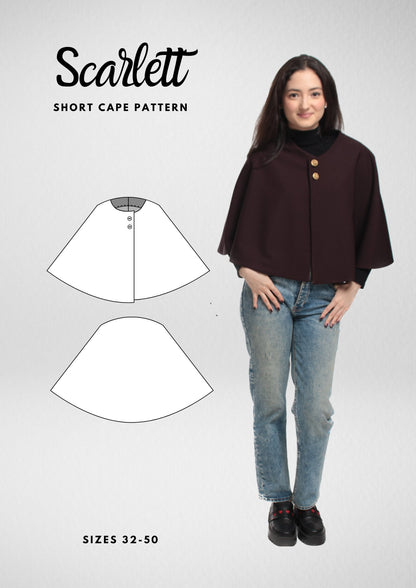 Button Front Cape PDF Sewing Pattern — Scarlett — Short Capelet — Friedlies